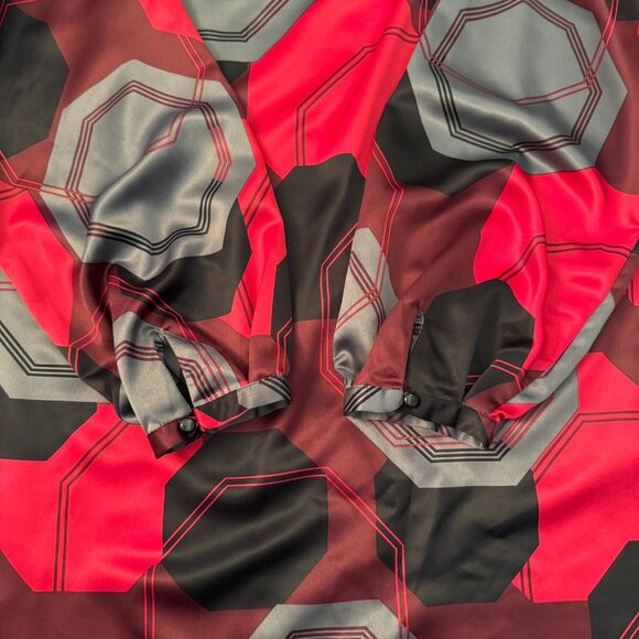 Womens Size XL Satin Dress Geometric Print Poet Sleeves Button Detail Mixit Mod - Picture 9 of 10